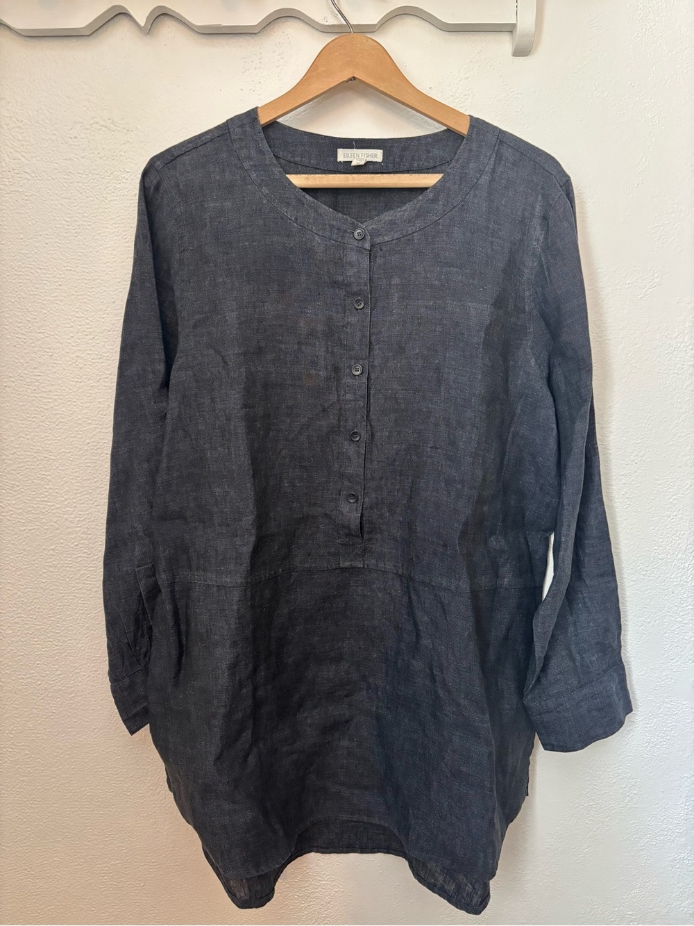Eileen Fisher 100% linen Tunic Top Medium Scandinavian Minimalist Lagenlook